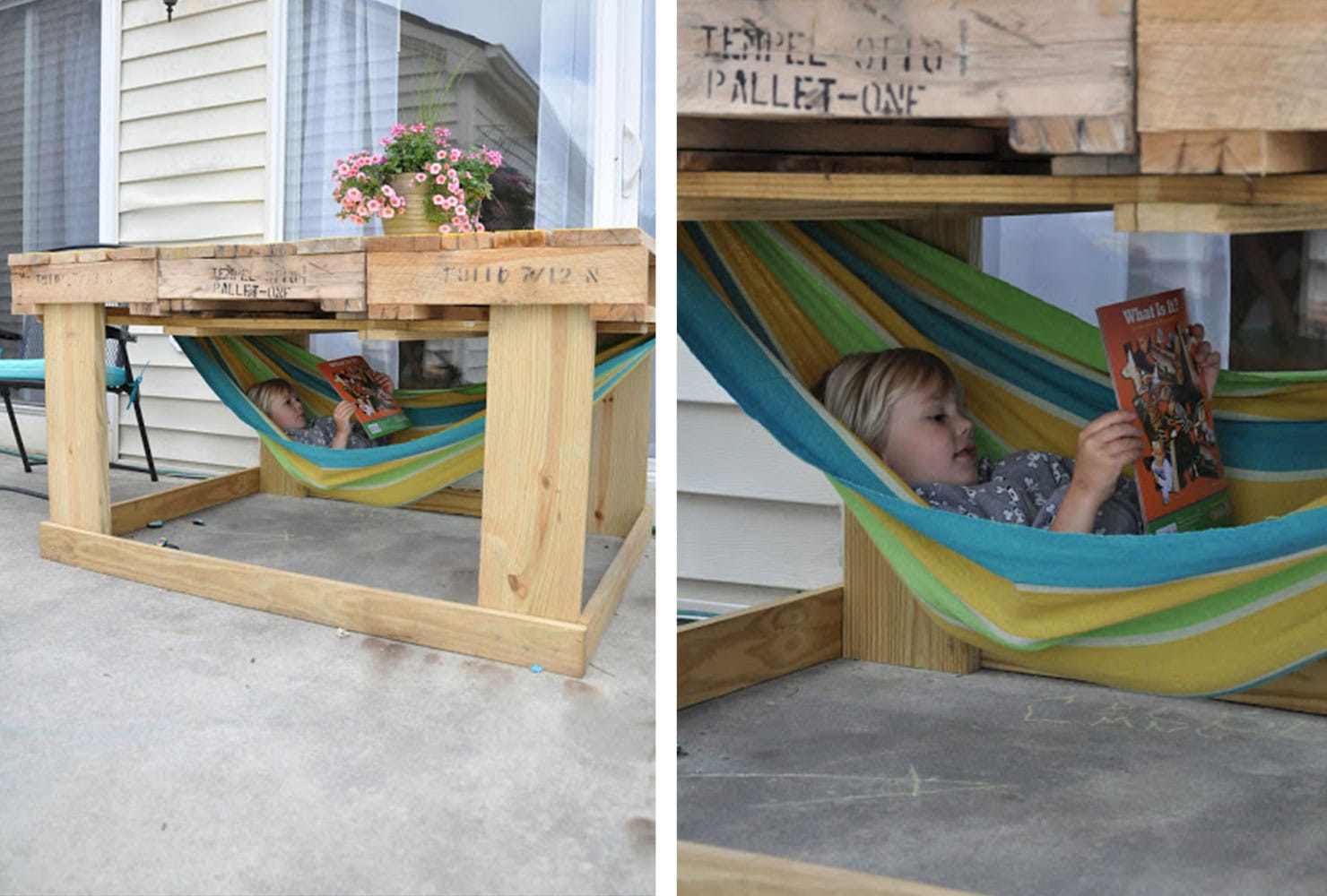 diy patio pallet table with hidden hammock width=