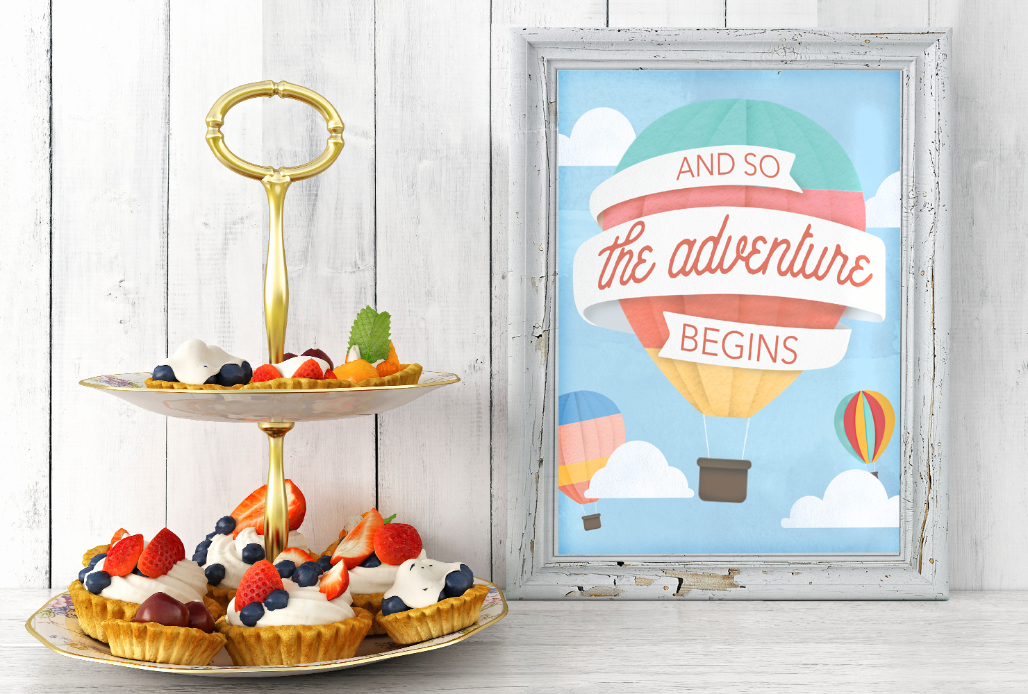 hot air balloon baby shower table sign.